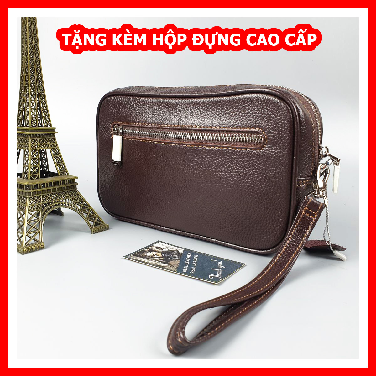 _ DA THẬT_Clutch hộp kết hợp túi đeo chéo da bò thật VN124 - 100% da bò thật, bảo hành 3 năm, Cluttch dài da bò thật cao cấp chất lượng cao, Ví dài nam lịch lãm phong cách đàn ông