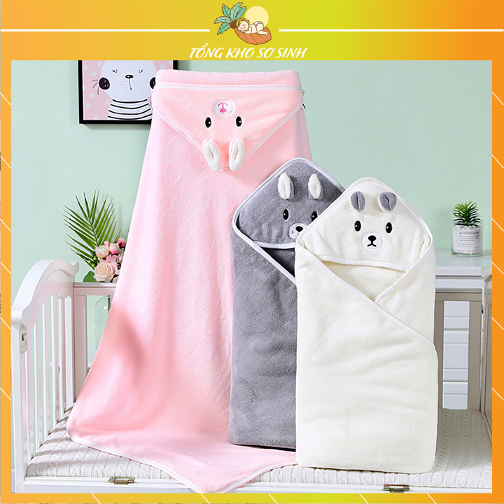 Khăn tắm cho bé sơ sinh áo choàng có mũ trùm đầu hình hoạt hình kích thước 80X80cm, khăn choàng tắm cho bé, khăn tắm có mũ cho bé, khăn ủ cho bé sơ sinh, áo choàng tắm cho bé, khăn quấn em bé, khăn quấn bé