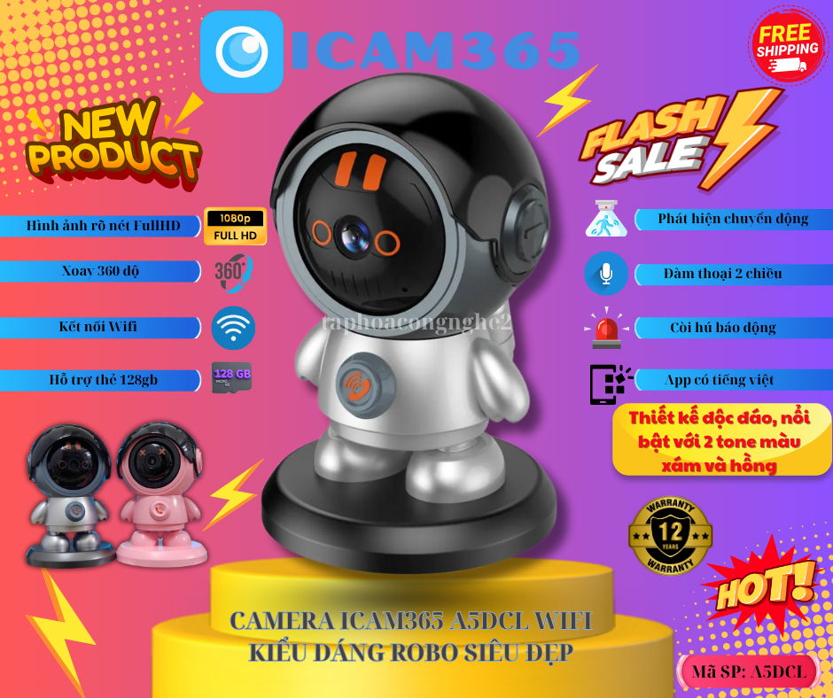   BẢO HÀNH 1 NĂM  Camera WIFI ROBOT PHI HÀNH GIA ICAM365 Thiêt Kế Mới Lạ Gọi Điện Chỉ Với 1 Cú Nhấn Hỗ Trợ Xem Ban Đêm Xoay 360 Độ 