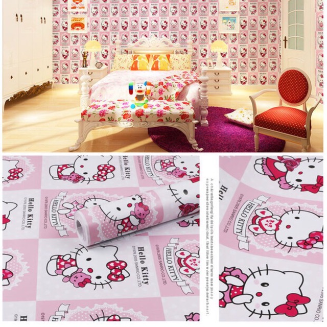 10 m tới giấy dán tường hello kitty hồng ô vuông keo sẵn khổ 45 cm