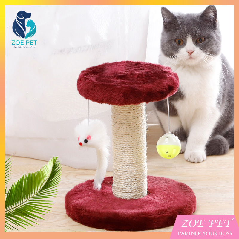 Trụ cào móng 2 tầng có đồ chơi, cây cào móng cho mèo giúp bé cào móng, mài móng không sắc không cào vào ghế sofa