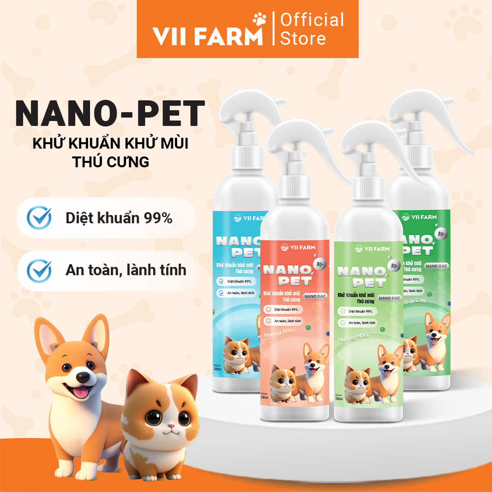 NANO-PET Xịt Khử Mùi Chó Mèo Nano Bạc Giúp Diệt Khuẩn, Kháng Nấm, Phân Huỷ Mùi Hôi Hiệu Quả, Không Màu, Thơm Tự Nhiên