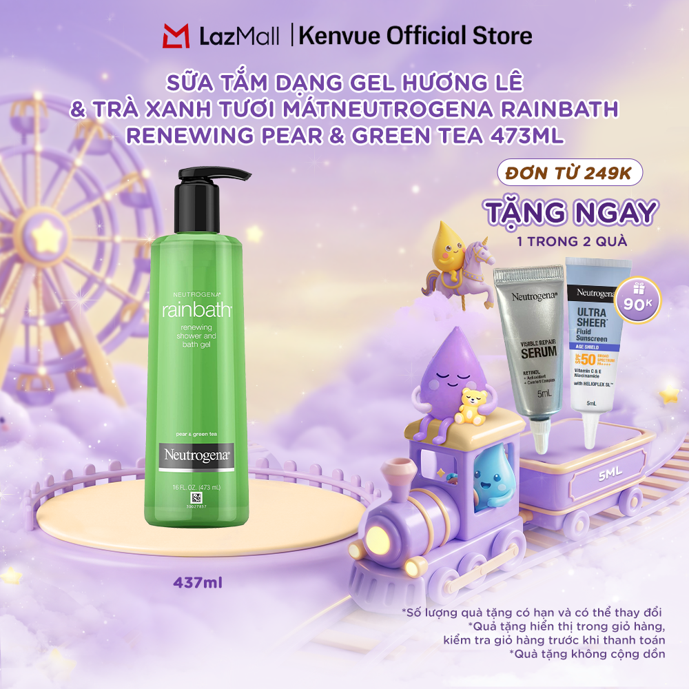 Sữa tắm dạng gel hương lê  trà xanh tươi mát Neutrogena Rainbath Renewing Pear  Green Tea 473ml