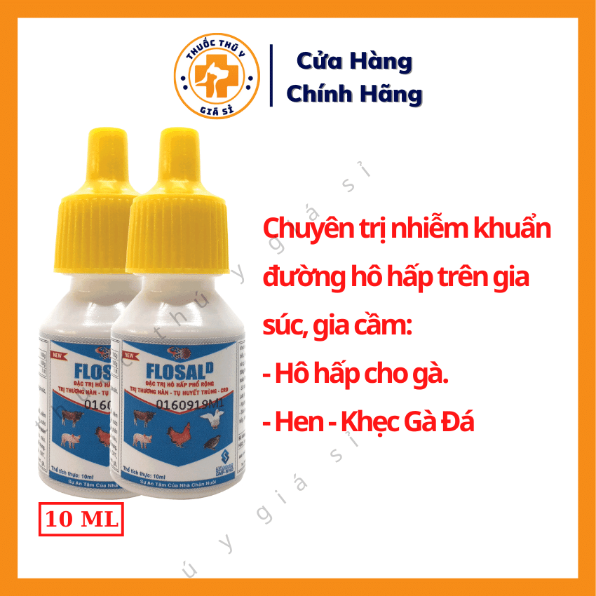"Hoàn tiền đến 10%" UV Flosal  D 10ml - Trị Bệnh Hô Hấp, Thương Hàn, Tụ Huyết Trùng, CRD Ở Gia Súc, Gia Cầm - Thú Y Giá Sỉ