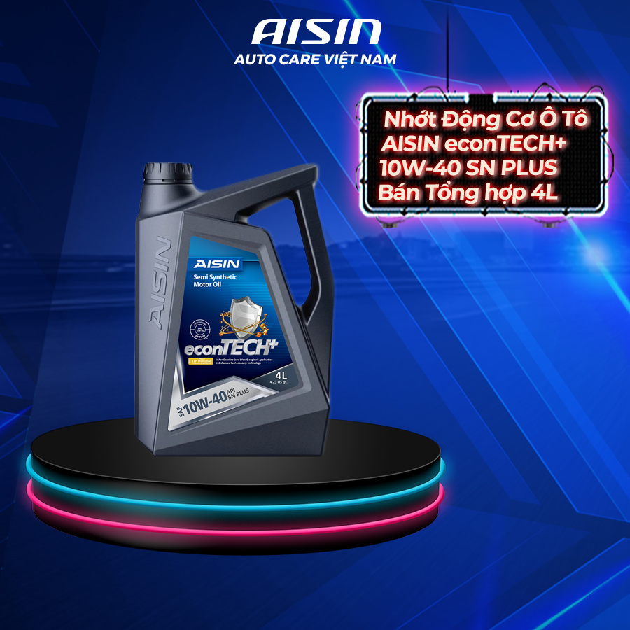 Nhớt tổng hợp 10W40 ô tô động cơ xăng AISIN tiết kiệm xăng econtech 4L