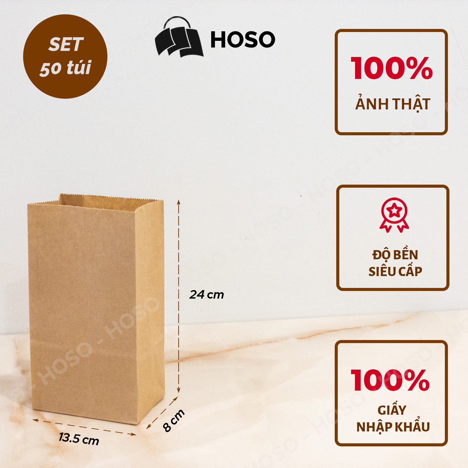 Túi giấy kraft không quai V1.5 đựng quà, thực phẩm