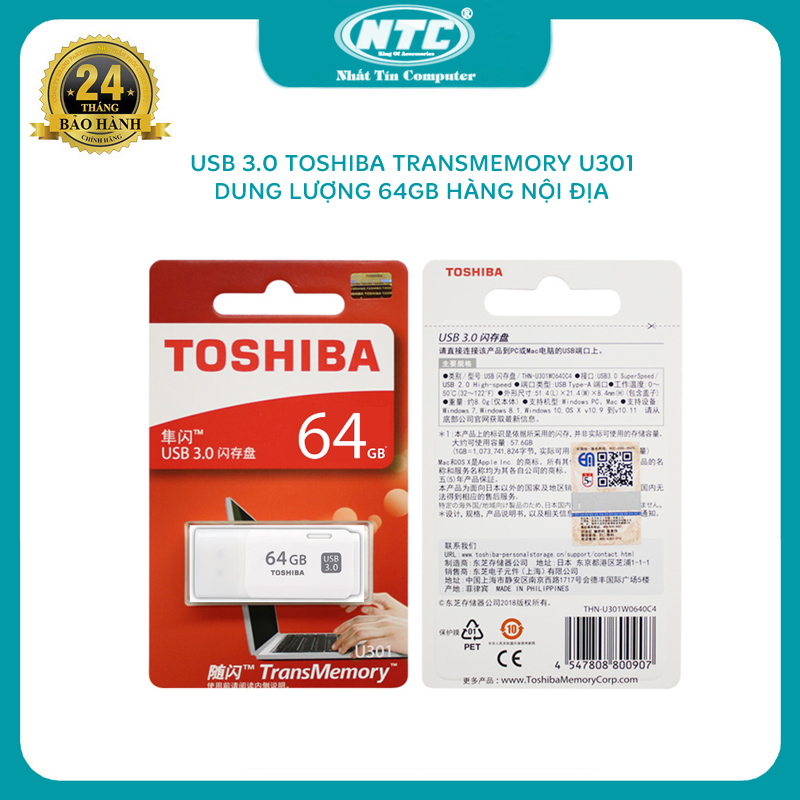[DUY NHẤT 15.04 - NHẬP MÃ LAZSOCIALSALE1501 GIẢM 30K ĐƠN 69K] USB 3.0 Toshiba Hayabusa U301 64GB (Trắng) - Nhất Tín Computer