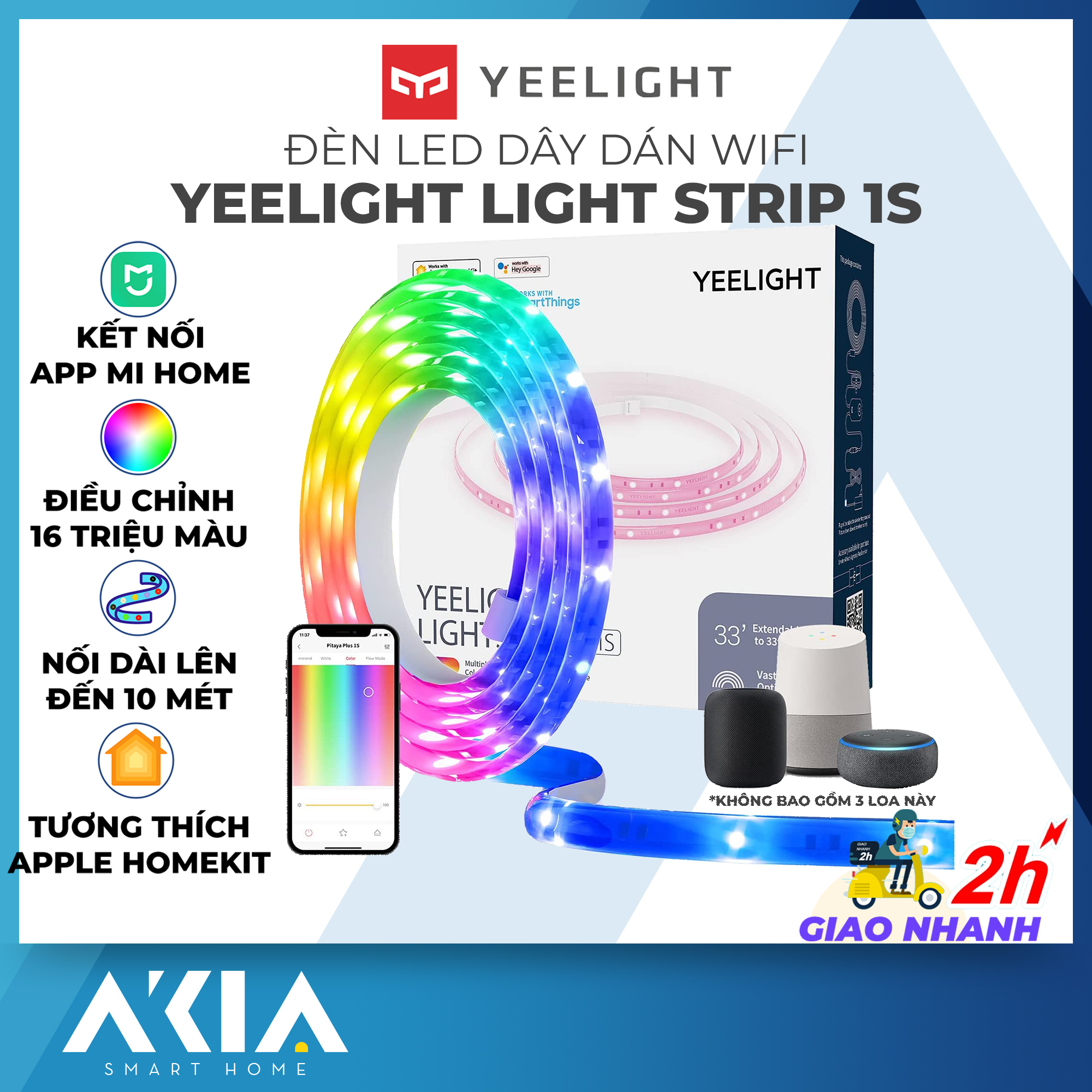 Đèn Yeelight Lightstrip 1S - dây đèn LED thông minh 16 triệu màu - Đồng bộ với Game - Điều khiển qua app và giọng nói - có thể mở rộng đến 10m - Bảo hành chính hãng 12 tháng
