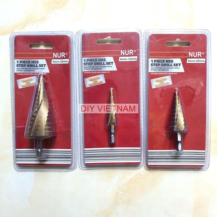 [Ảnh thật] [Chính hãng] Mũi khoan tháp rãnh xoắn chất liệu titanium các cỡ từ 4-12, 4-22, 4-32mm chuyên dụng khoan sắt, tôn, mui khoan khoet lo, Mũi khoan khoét lỗ, Mũi khoan tầng, Mui khoan tang