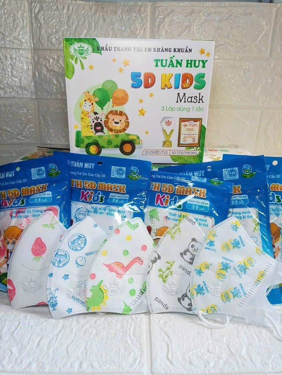 Set 100 Chiếc Khẩu Trang 5D Tuấn Huy Cho Bé Yêu In Hình Hoạ Tiết Dễ Thương_ 5D Bé