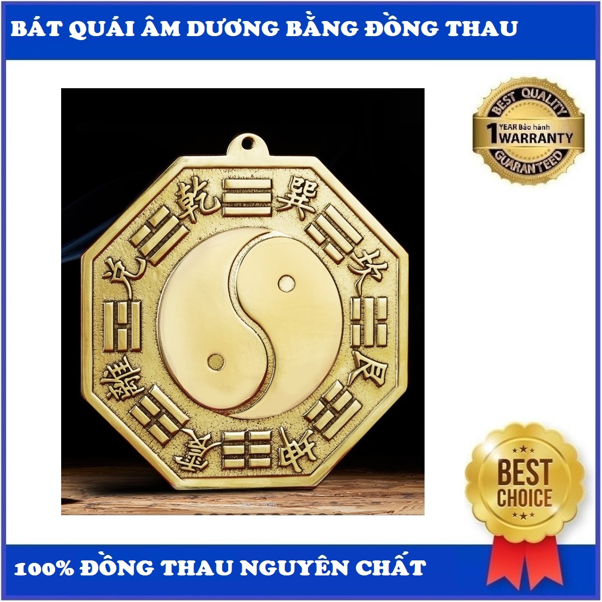 Bát Quái Âm Dương Bằng Đồng Thau KT: 12cm Và bát quái gương lồi, bát quái gương lõm đường kính lớn 13cm - đồ phong thủy cần thiết cho mọi nhà