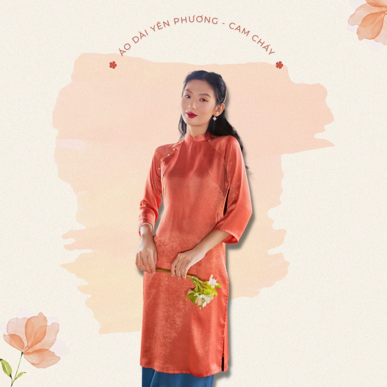 Sumire Store Áo dài Dáng xưa Yên Phương Cam cháy