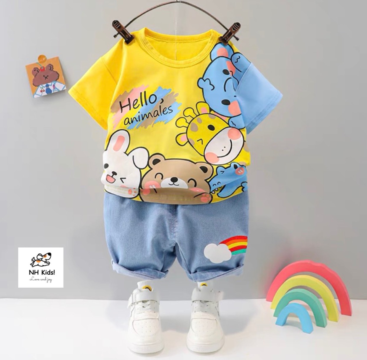 [SALE GIÁ SỐC] Quần áo bé trai cầu vồng hang cao cấp, bộ đồ bé trai,  áo cotton 4c , quần bò cao cấp Hàng bán SHOP Chuẩn Hàng Quảng Châu - Xịn đét áo sắc mầu hình thú cưng - Zoma kids