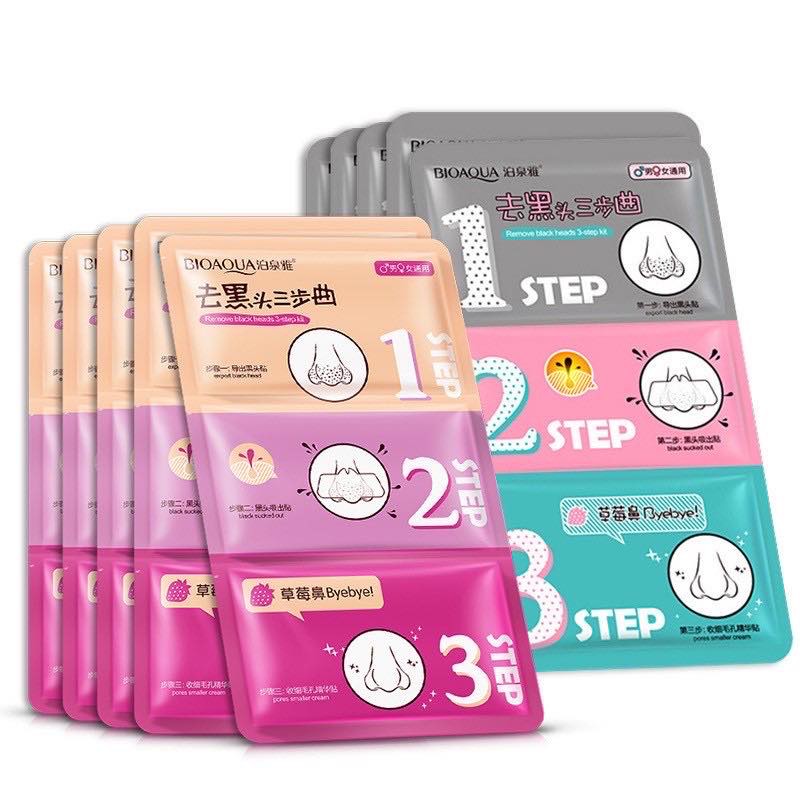 Miếng lột mụn đầu đen mũi 3 bước Bioqua