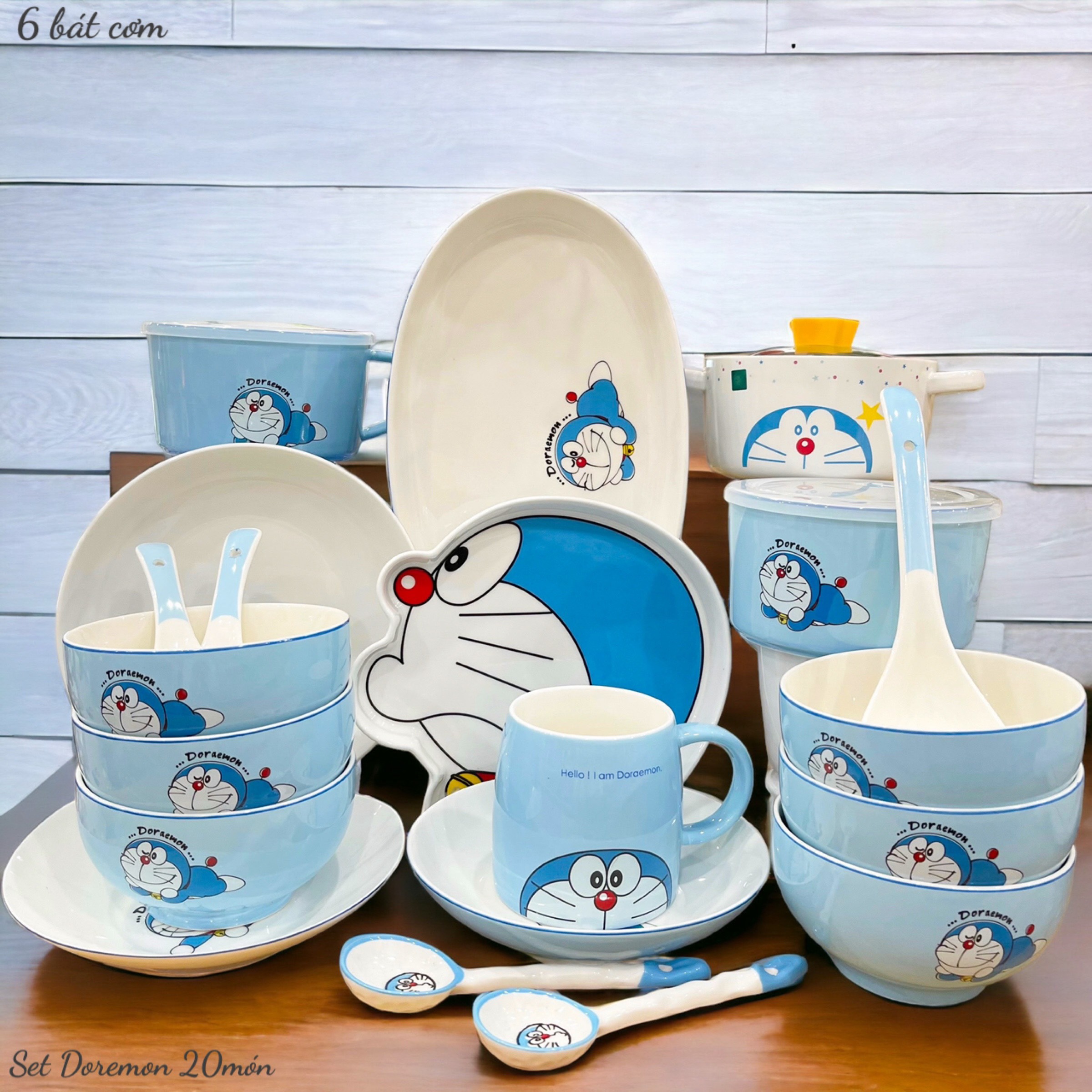 Bộ bát đĩa gốm sứ decor, Set chén cốc Doremon siêu xinh, Bát ăn cơm, Chén dĩa họa tiết hoạt hình dễ thương - BB16