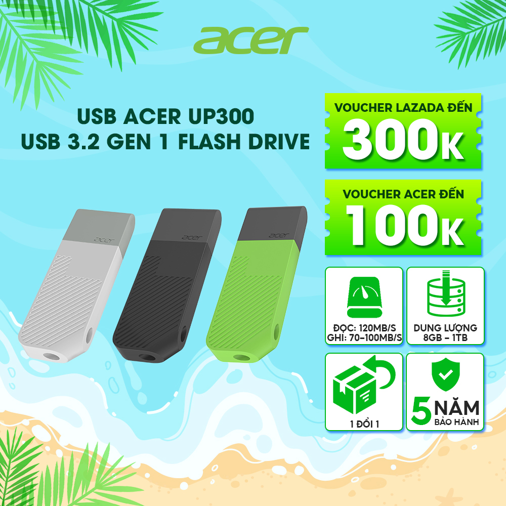 USB Acer UP300 tốc độ đọc/ghi lên đến 120 MB/s USB 3.2 Gen 1 bảo hành 5 năm Thiết bị lưu trữ USB dung lượng 8GB 16GB 32GB 64GB 128GB 256GB 512GB 1TB