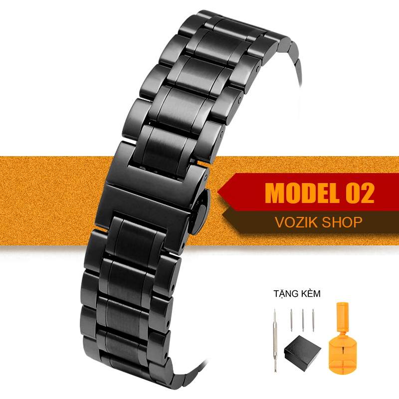 Dây đồng hồ khóa bướm (size 20mm) thép không gỉ model 02 chống han gỉ chống bay màu
