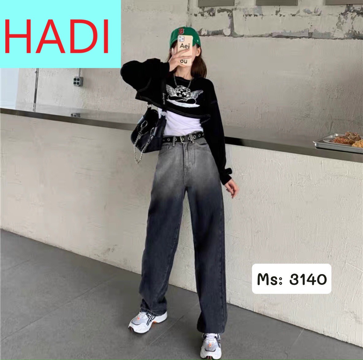 [ DM3140 ] QUẦN JEAN ỐNG RỘNG NỮ LƯNG CAO LOANG MÀU ĐEN CAO CẤP HADI SIÊU XỊN SÒ