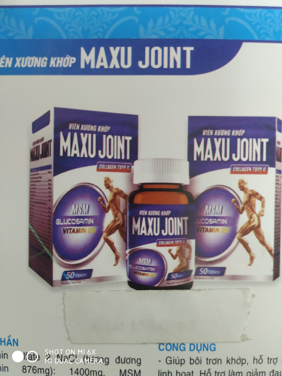 MAXU JOINT ( bổ sung dịch khớp , thoái hóa khớp , viêm khớp ) chai 50 viên