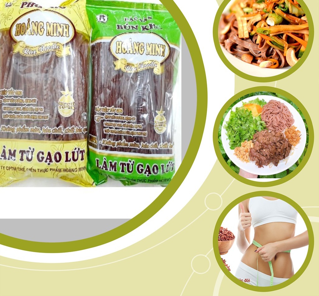 1KG Bún/Phở gạo lứt Hoàng Minh (2 gói 500g) - Rất tốt cho người ăn kiêng, tiểu đường