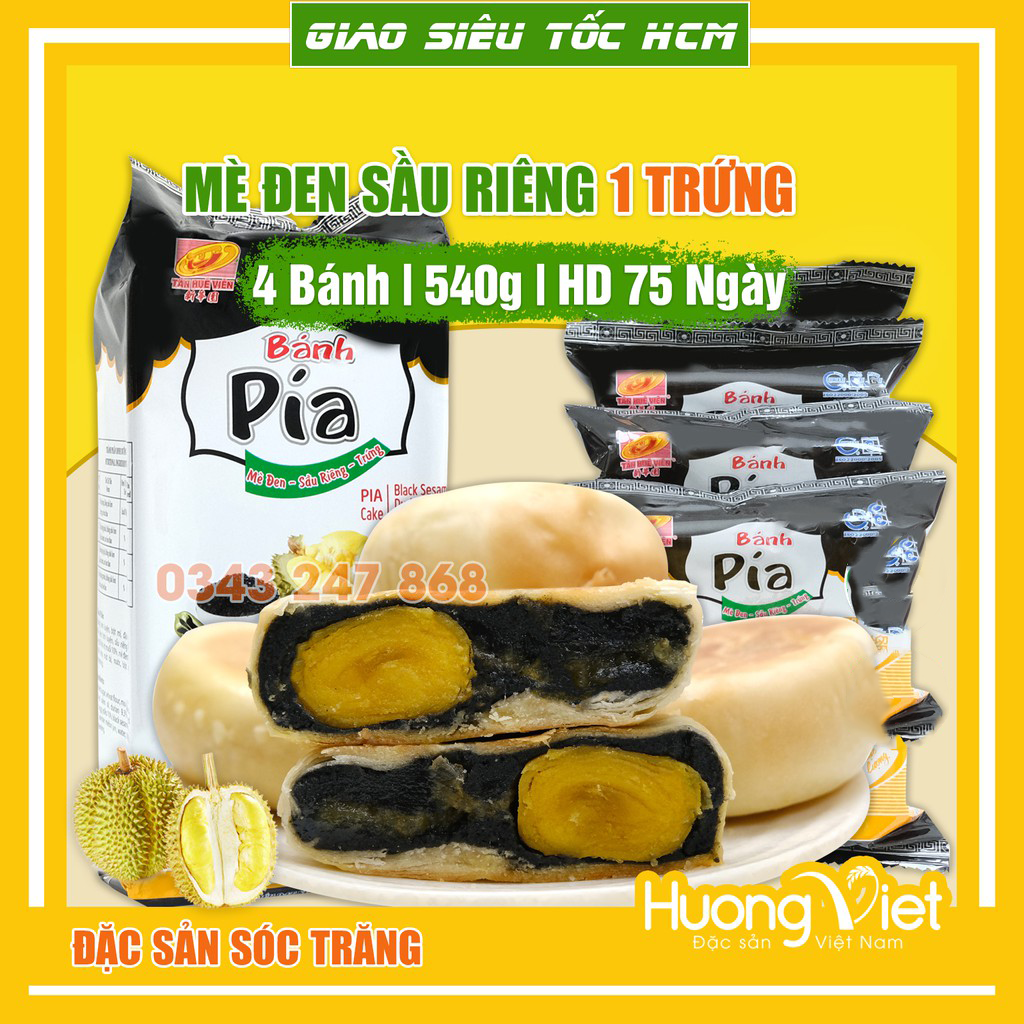 Bánh pía mè đen sầu riêng 1 trứng Tân Huê Viên 540gr bánh pía Sóc Trăng