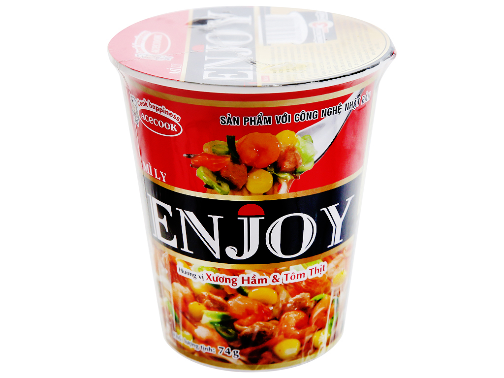 Thùng 12 ly mì Enjoy hương vị xương hầm và tôm thịt 77g