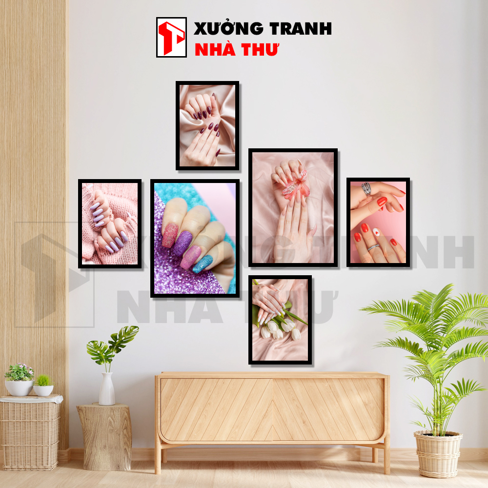 Bộ 6 tranh trang trí tiệm nail dán tường, tranh treo tường decor nail nhiều màu sắc - xưởng tranh nhà thư