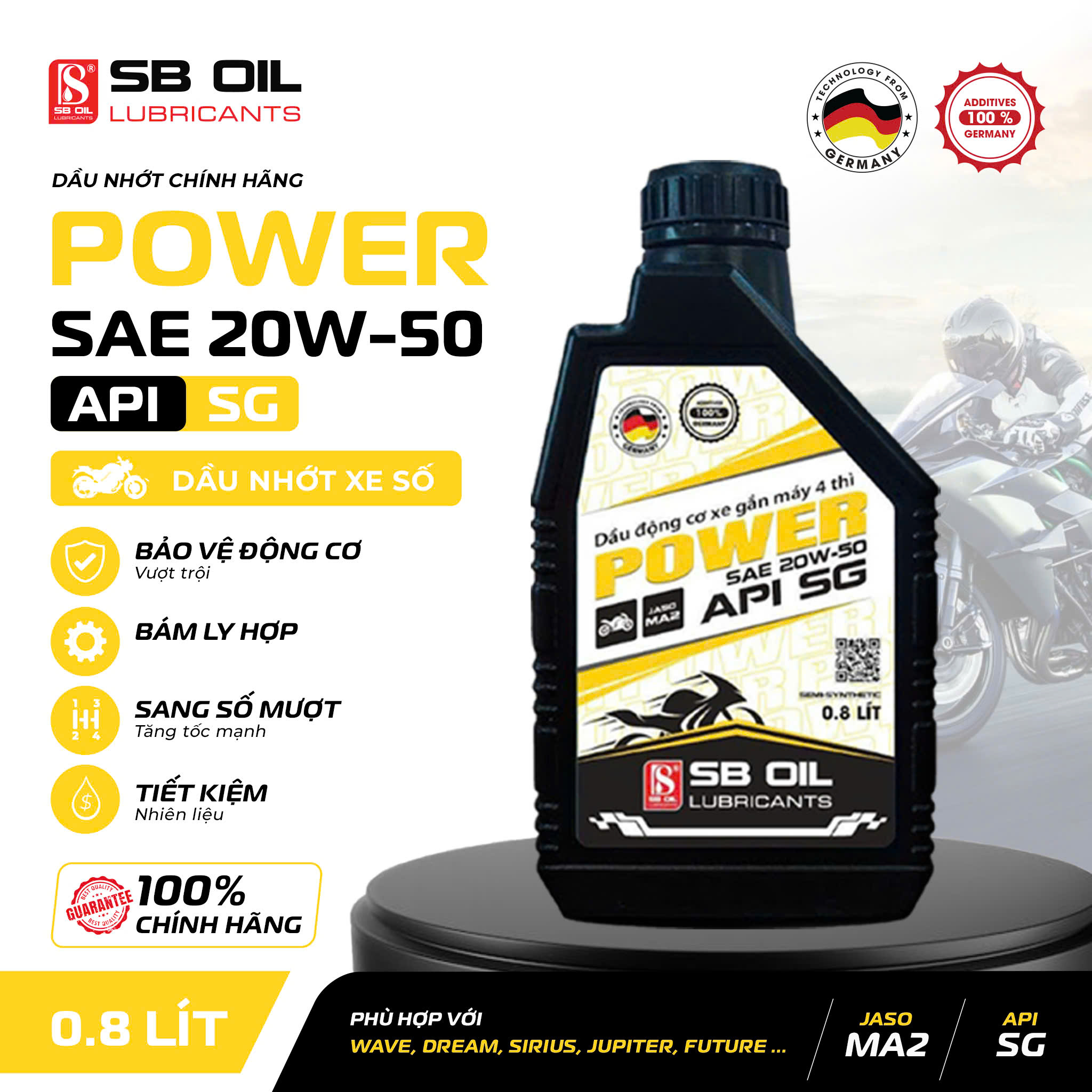 Sb Oil Power 20W50 Api Sg Jaso Ma2 0.8L Gear Oil, Motorcycle Oil That Limits Engine Wear Giá 109,000 Đồng*Miễn phí vận chuyển