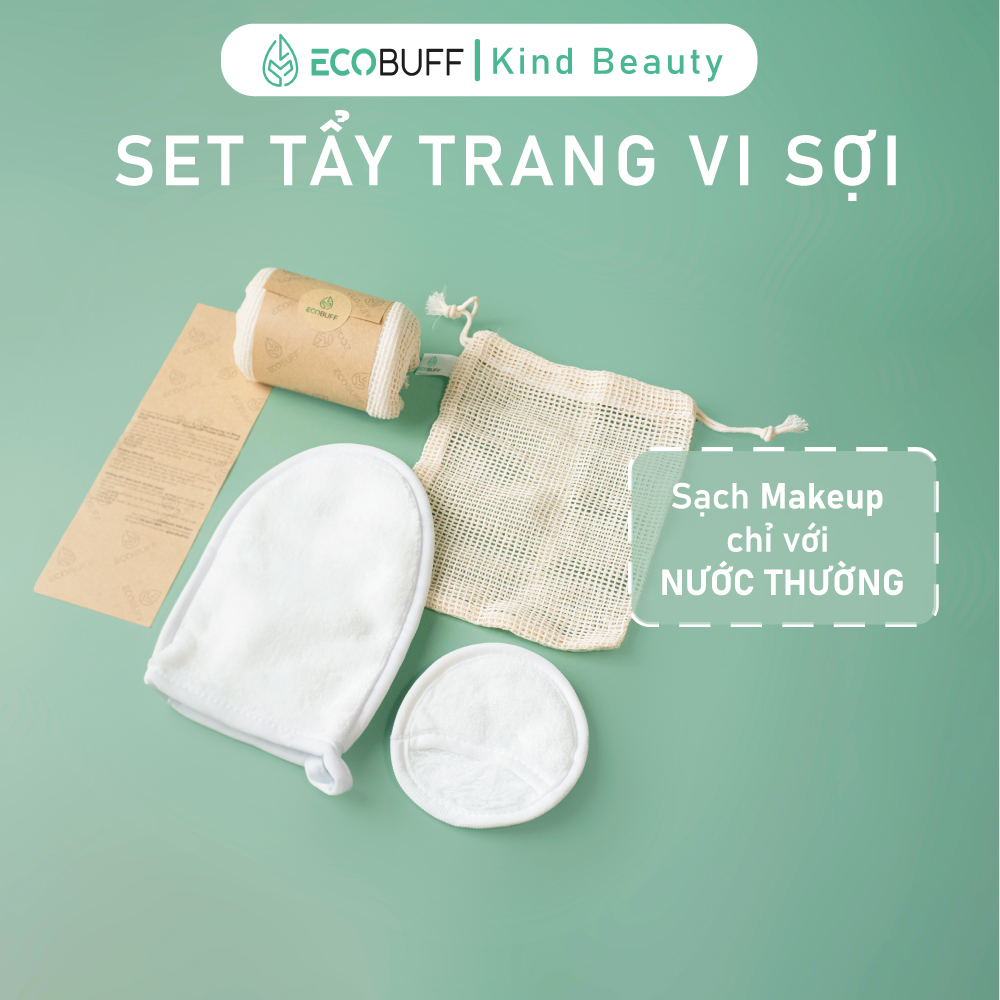 Set Găng Tay và Bông tẩy trang vi sợi tái sử dụng - MakeUp Eraser Tẩy sạch Make up chỉ với nước thường | Ecobuff