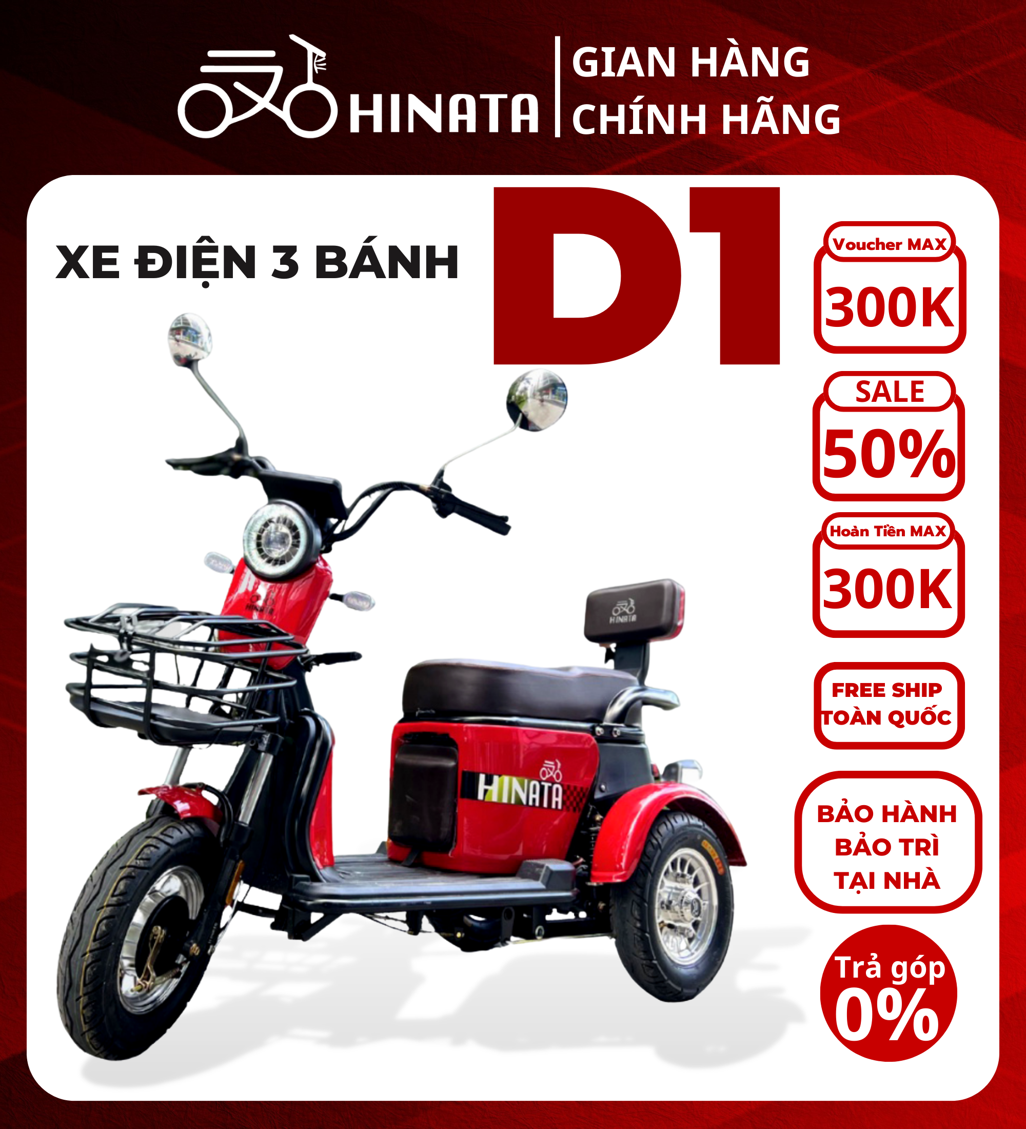 Xe điện 3 bánh HNTVN D1 cho người già người khuyết tật công nghệ Nhật Bản, xe điện an toàn tiện ích