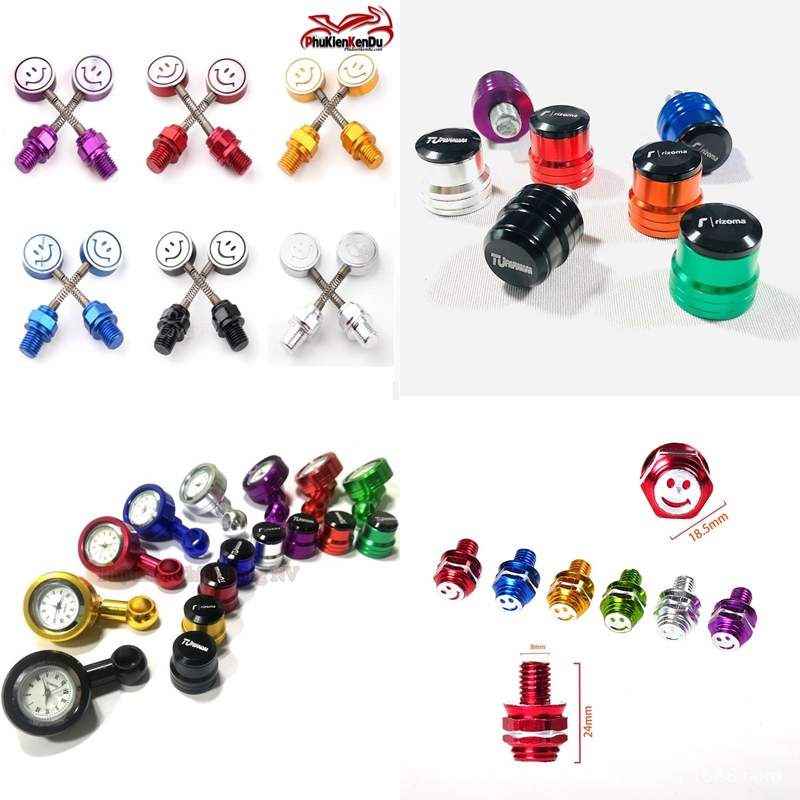 Óc chân gương, ốc kiểu chân kính chiếu hậu, đồ chơi trang trí xe máy, đồng hồ kiểu, ốc lò xo mặt cười Nhôm CNC