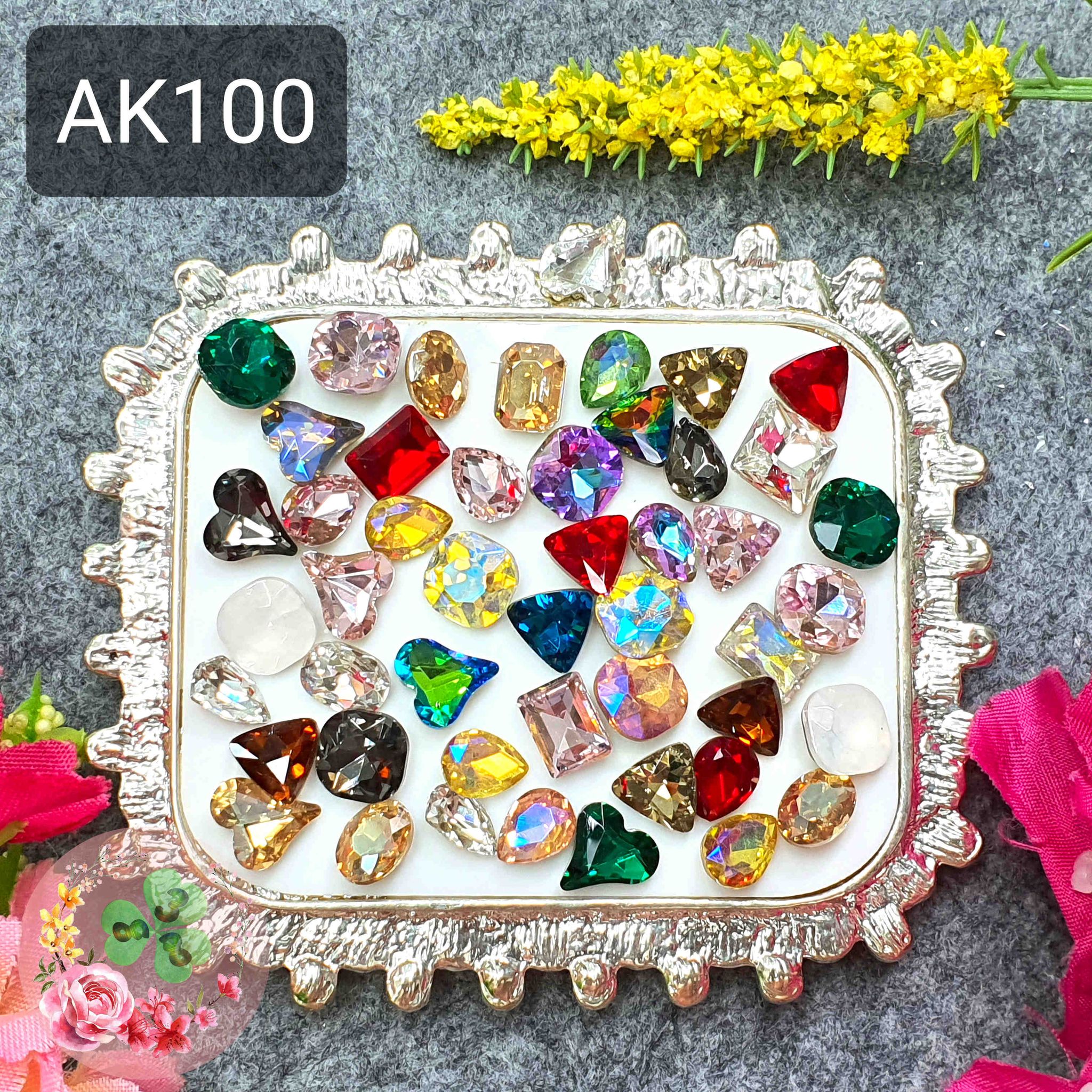 [HCM]Mix size 8mm - Màu AK100 nhiều màu . Đá khối chân nhọn size nhỏ siêu bắt sáng đính dán móng.
