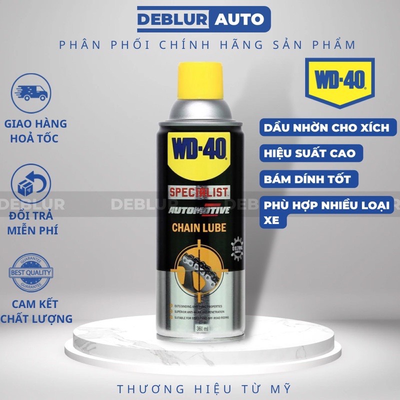 Chai Xịt Bôi Trơn Bảo Dưỡng Sên Xích, Chai dầu bôi trơn sên xe máy chống văng WD40 Chain Lube 351020 (360ml)