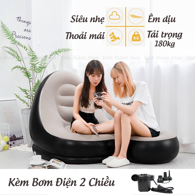 Ghế hơi tựa lưng Tặng Kèm Bơm Điện Ghế hơi đa năng, ghế hơi tựa lưng êm ái có 2 chi tiết, bơm/xả hơi tiện dụng - Tặng kèm bơm điện 2 chiều