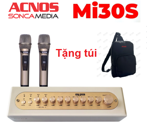 Vang số chỉnh cơ tích hợp Bluetooth và Micro không dây UHF Acnos Mi30s, Acnos MI30 + Tặng túi đeo