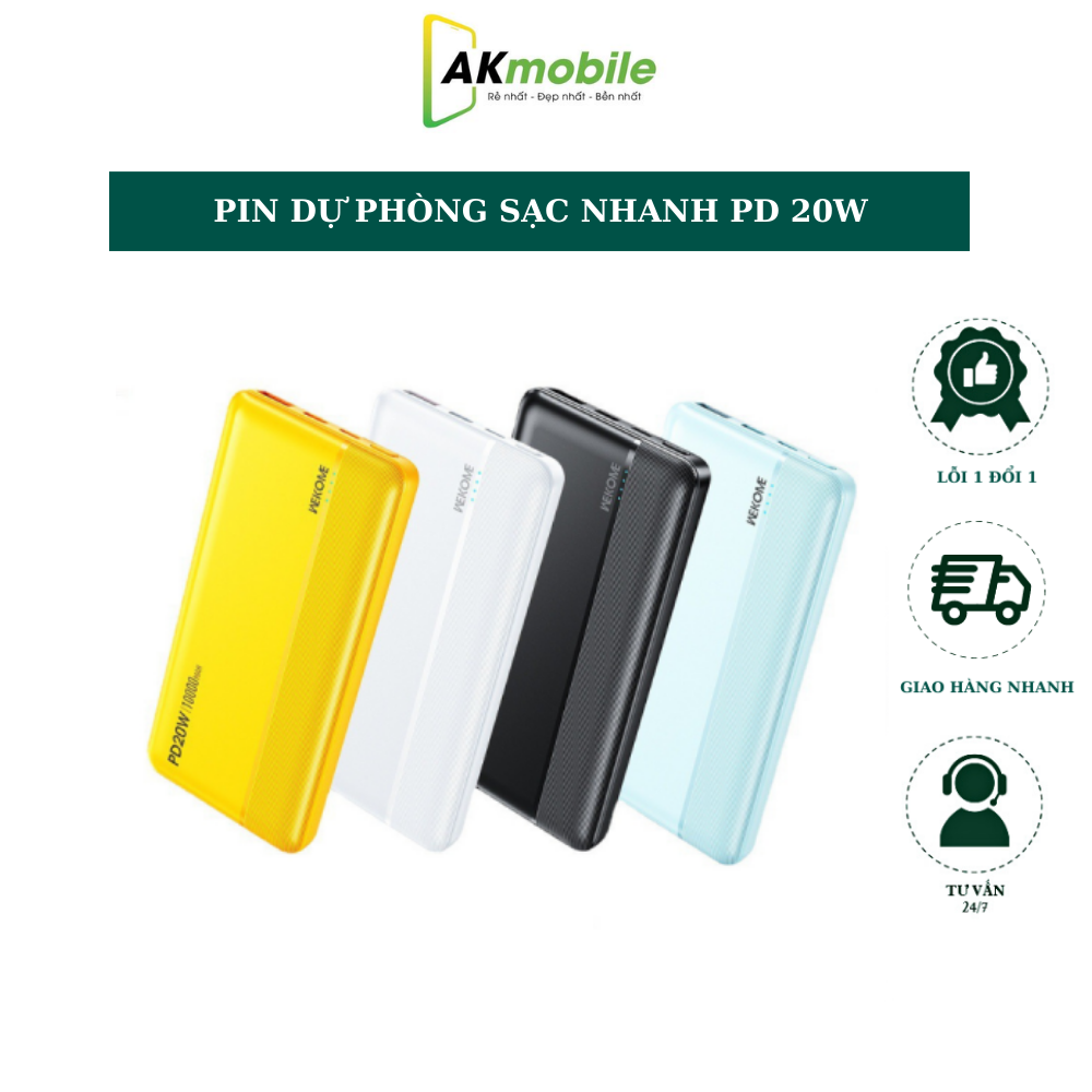 Sạc dự phòng có cổng sạc nhanh WP 03/ WP 04 dung lượng 10000mah-20000mah