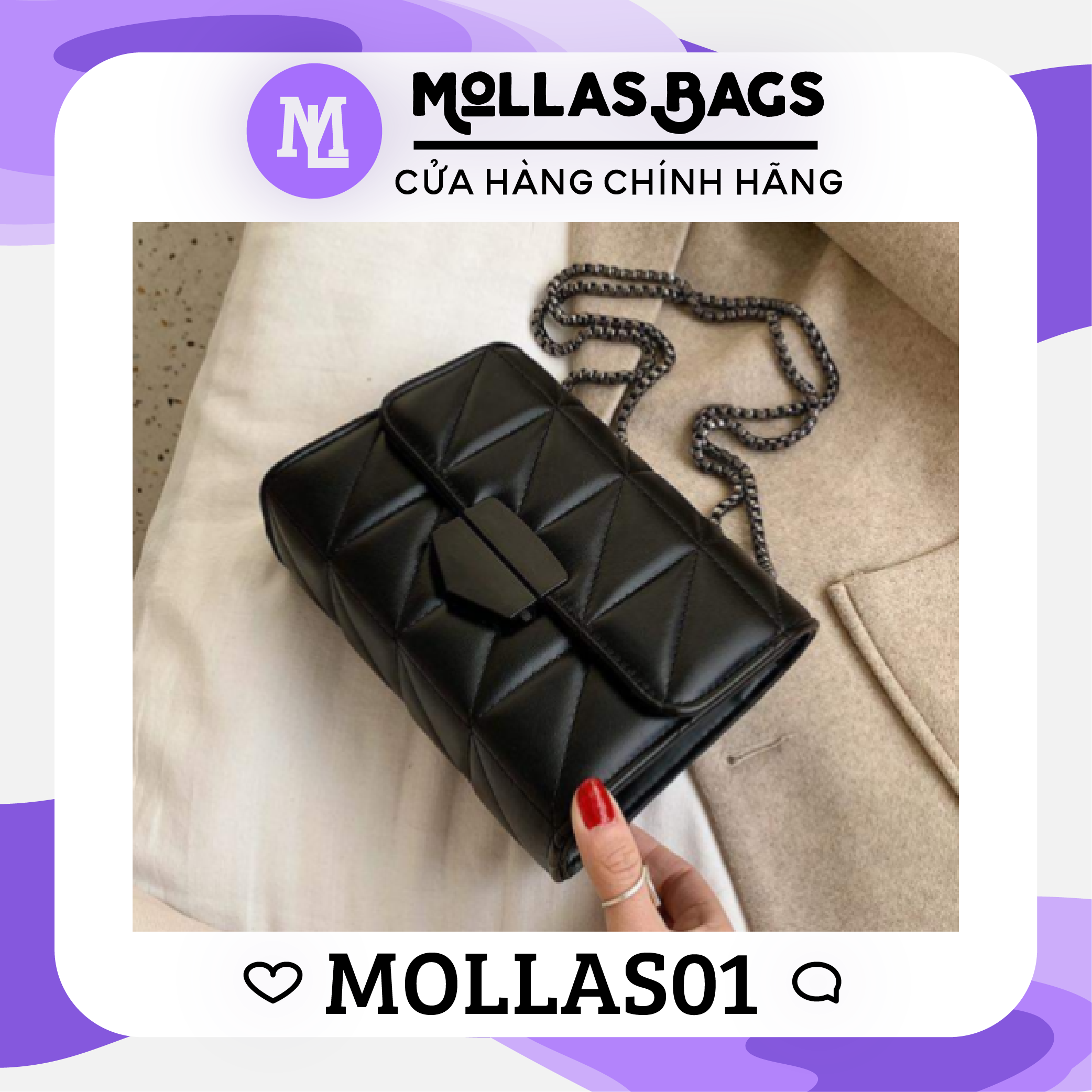 Túi đeo chéo trần trám khóa nhọn nữ mollas1
