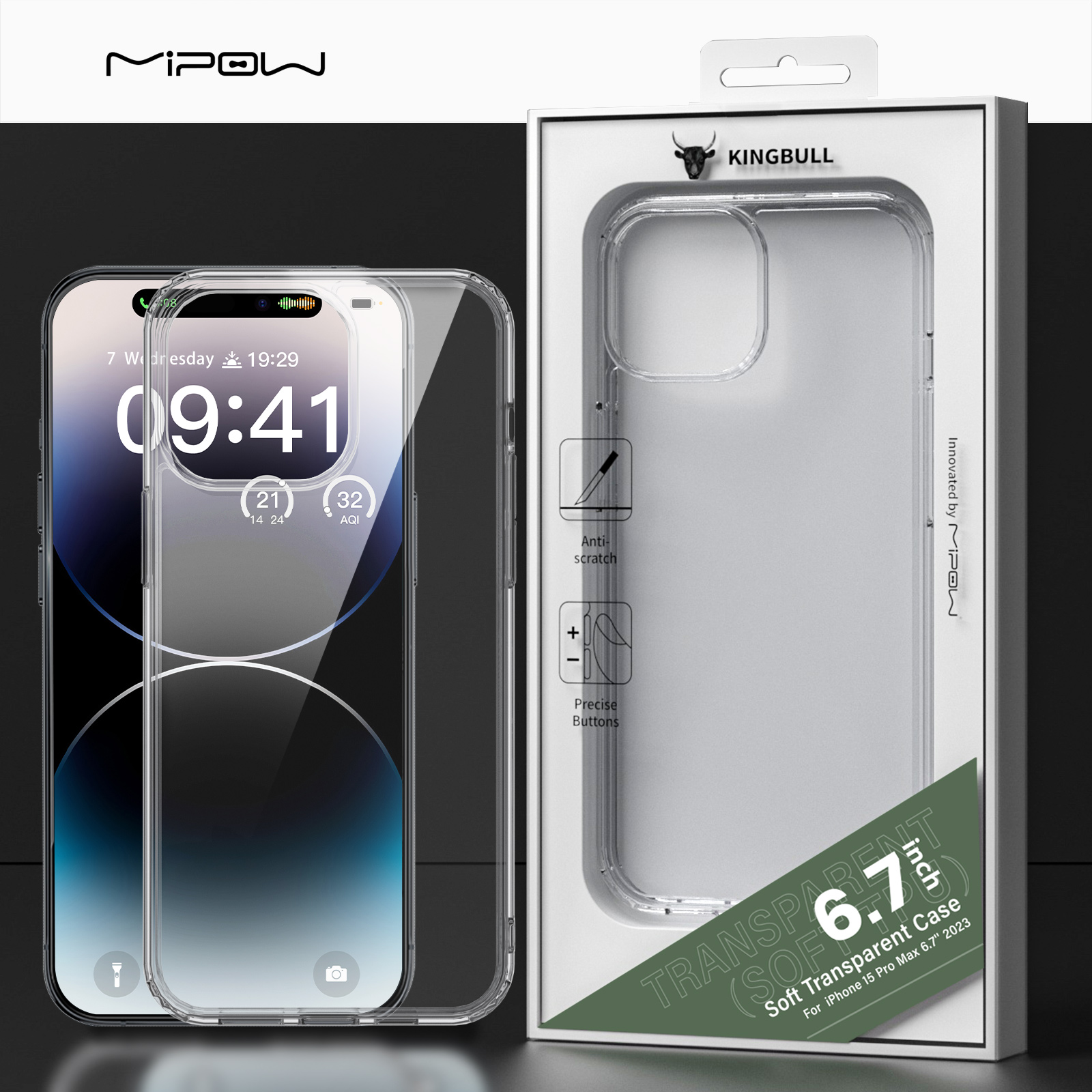 Ốp lưng trong suốt silicon tpu mipow soft transparent cho iphone 15 / iphone 15 plus/ iphone 15 pro/ iphone 15 promax