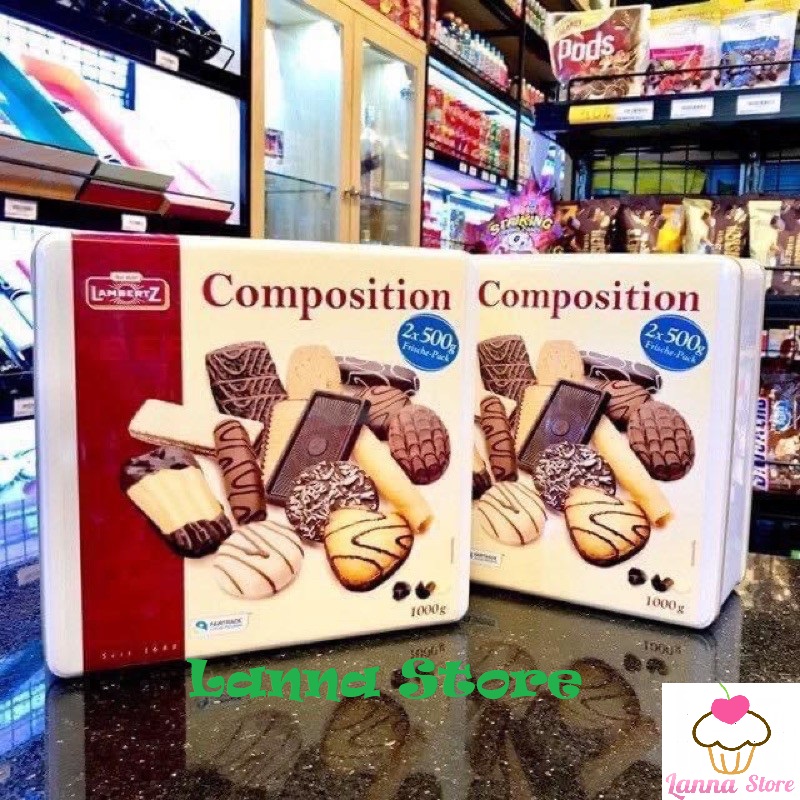 Bánh quy sô-cô-la lambertz composition hộp thiếc 500g & hộp 1kg - đức