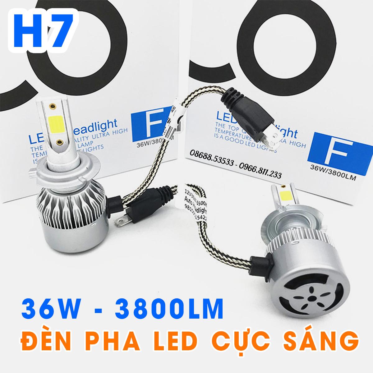01 bóng đèn LED pha ô tô chân H7 C6 siêu sáng 12v 36W