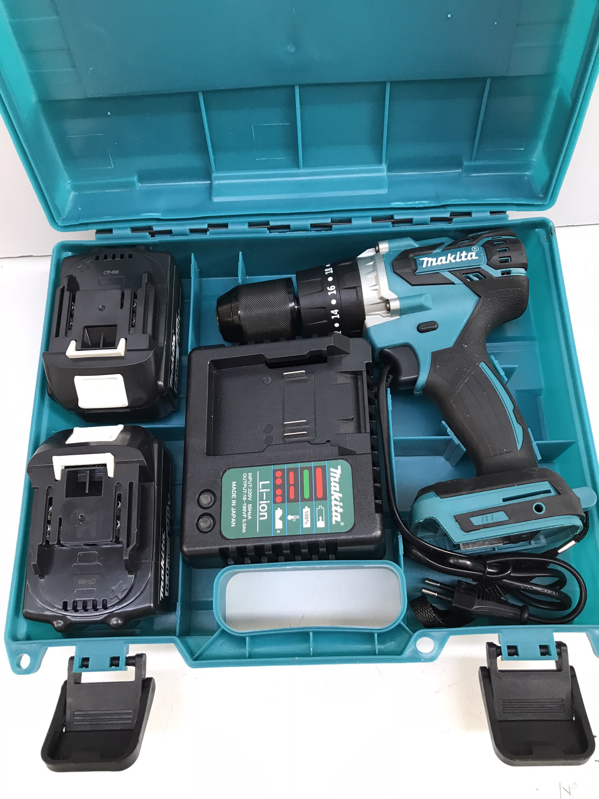 Máy khoan pin makita 199v động cơ không chổi than, đầu auto lock thép 13mm, bảo hành 6 tháng