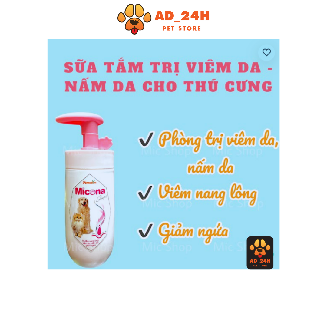 Sữa tắm micona 200ml ngừa nấm, viêm da, giúp mượt lông chó mèo