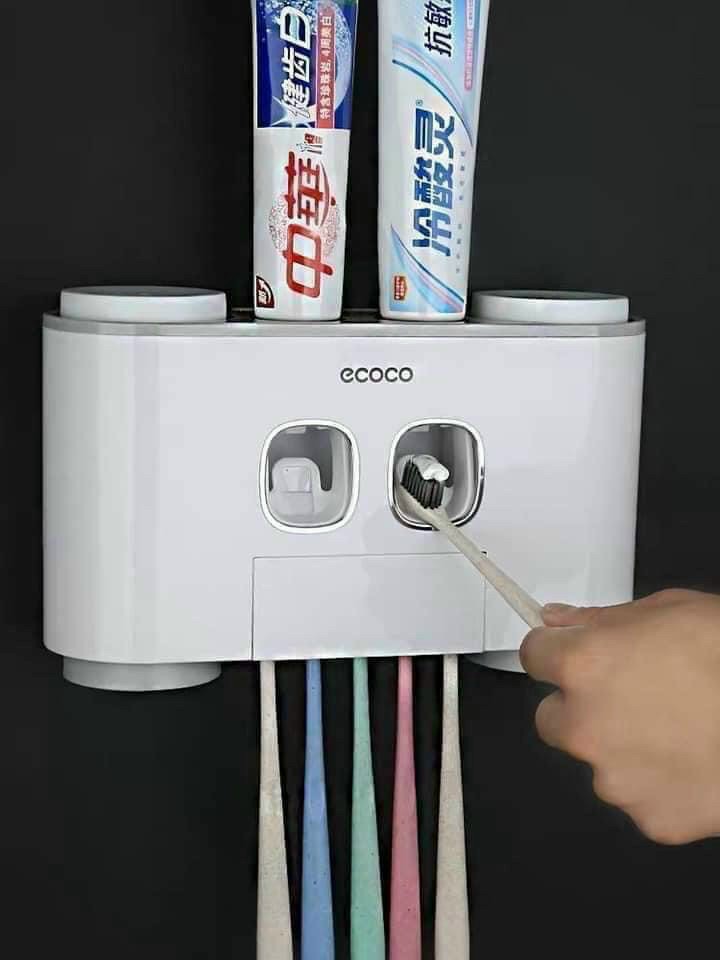Bộ nhả kem đánh răng, lấy kem đánh răng tự động ECOCO cao cấp kèm miếng dán cường lực và 4 cốc đánh răng sang trọng