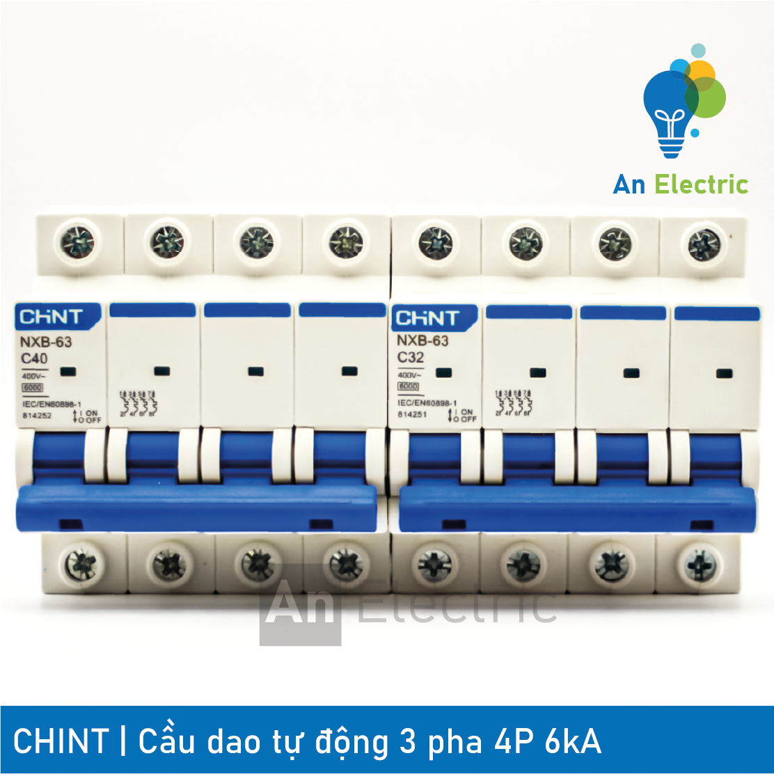 Cầu dao tự động 3 pha 4p 32a 40a 50a 63a 6ka mcb chint nxb-63