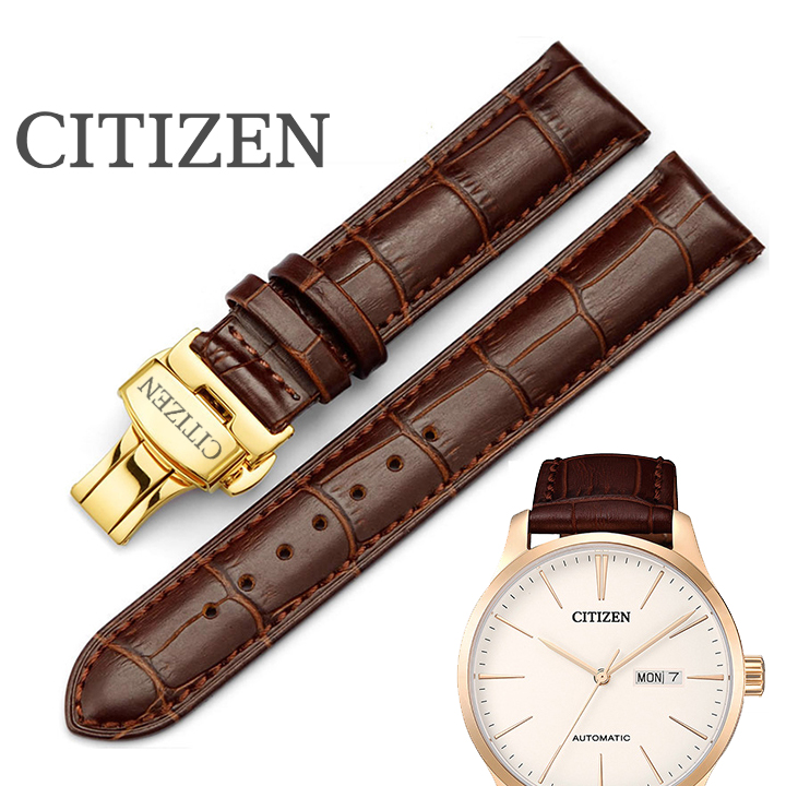 Dây đeo cho đồng hồ CITIZEN, da bò dập vân cá sấu, chống hút mồ hôi, khoá bướm 2 nút bấm khắc logo theo yêu cầu - D1809