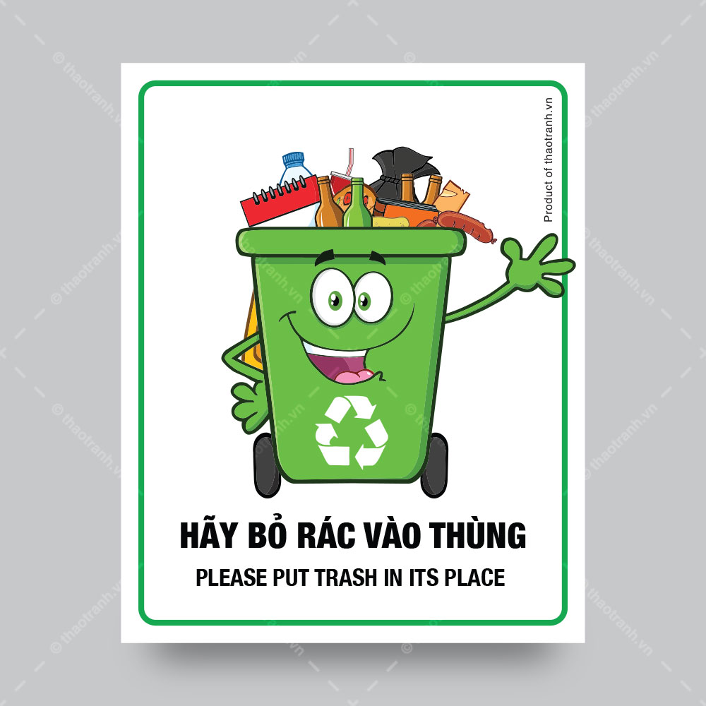 Biển báo nhắc nhở bỏ rác vào thùng- Decal dán tường dán kính -Tem decal cảnh báo -sticker trang trí