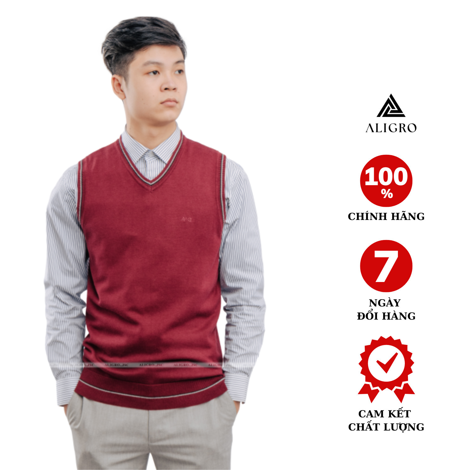 Áo Len Gile nam màu đỏ đô kẻ viền ALENGL015