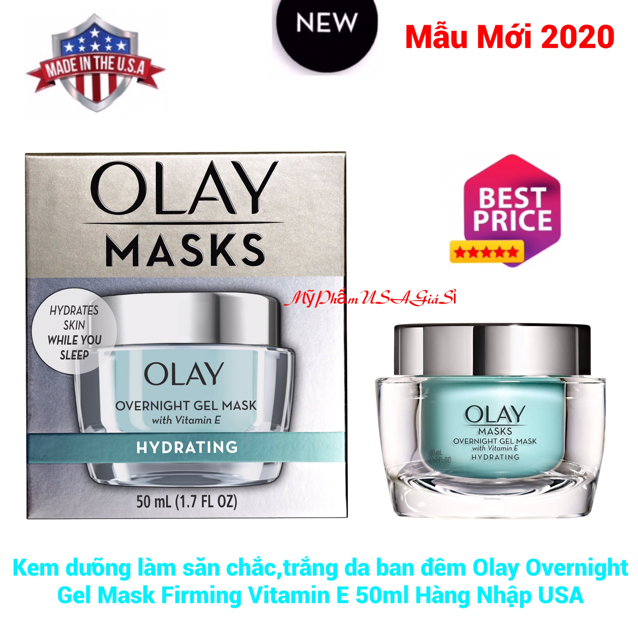 Kem dưỡng làm săn chắc da mặt ban đêm Olay Hydrating Overnight Gel Face Mask with Vitamin E 50 ml US