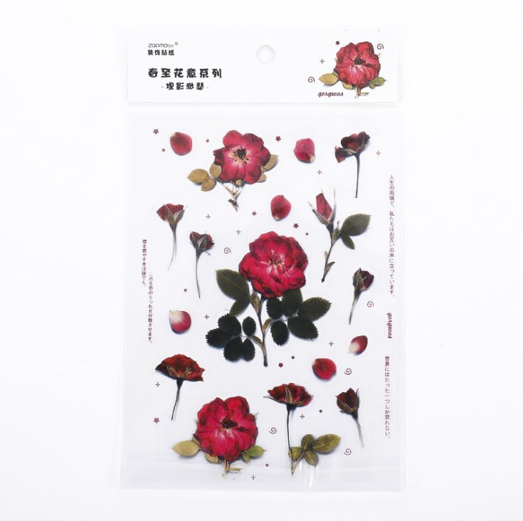 Tấm sticker nhãn dán hoa lá khô mùa xuân