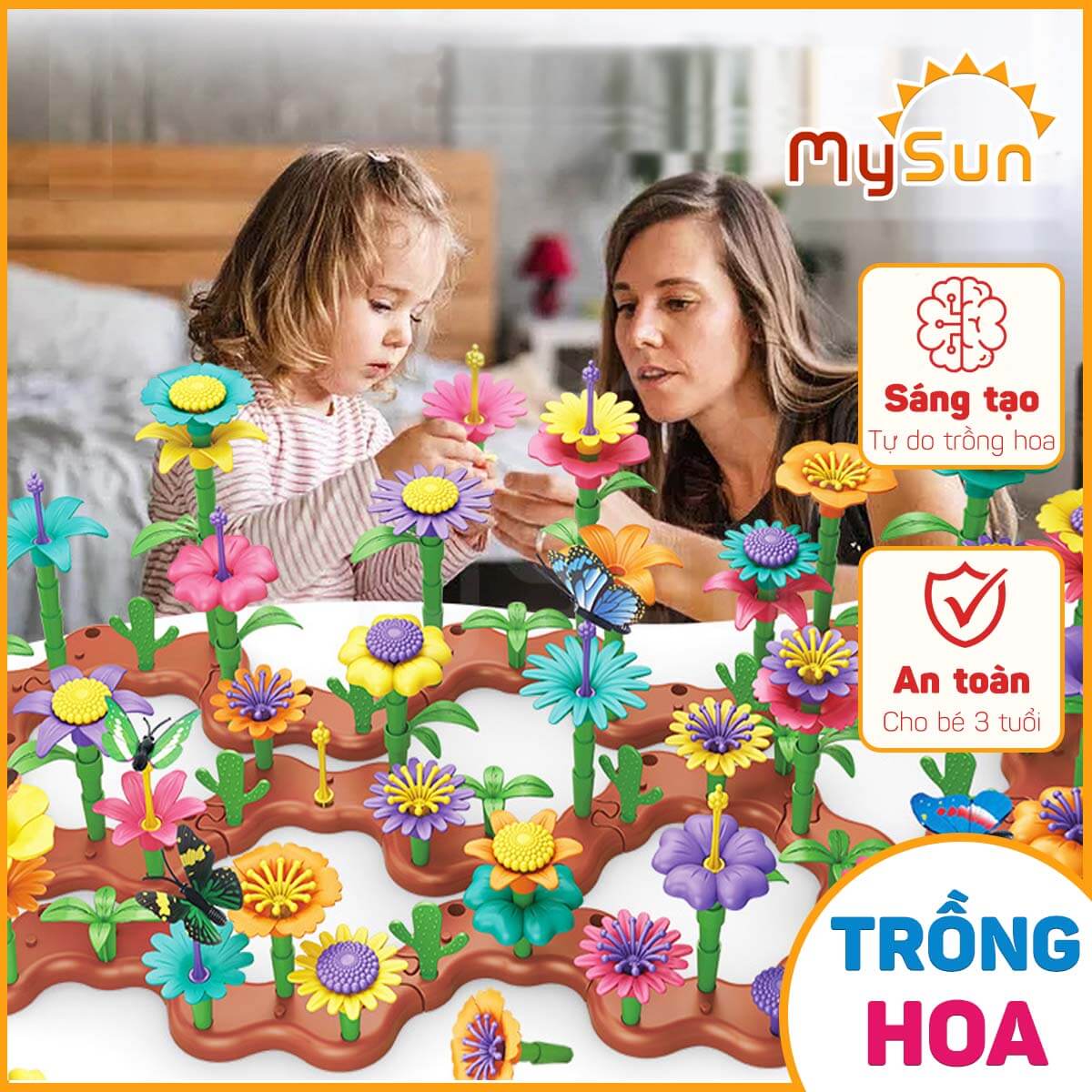 Bộ đồ chơi lắp ráp ghép HOA mô hình cho bé trai gái 2 3 4 5 tuổi phát